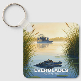 Airboat and Alligator Everglades National Park Key Ring