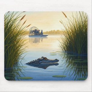 Airboat and Alligator Everglades National Park Mouse Mat