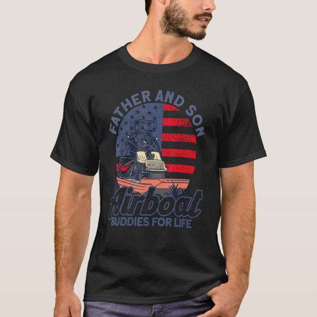 Airboat Captain Father And Son Buddies American Fl T-Shirt (Front)