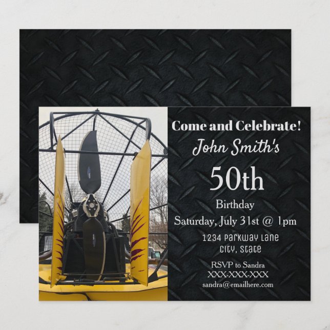 Airboat Fan Everglades Ice Fishing Men's Birthday Invitation (Front/Back)