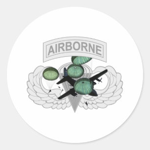 Airborne Jump with Wings Classic Round Sticker