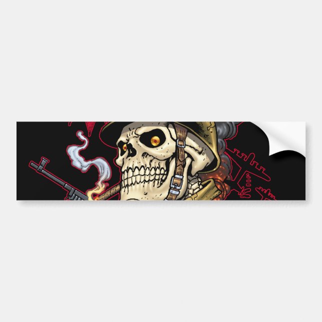 Airborne or Marine Paratrooper Skull with Helmet Bumper Sticker (Front)