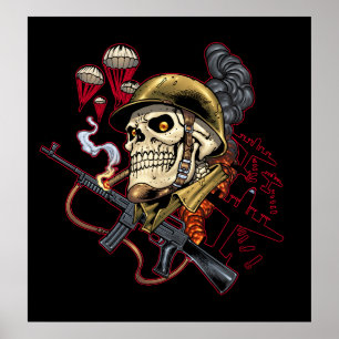 Airborne or Marine Paratrooper Skull with Helmet Poster