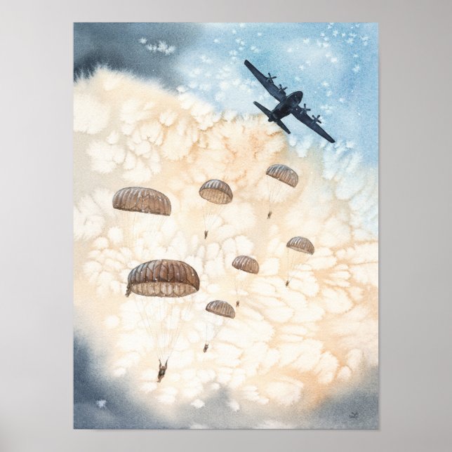 Airborne Paratroopers Jump from Hercules Aircraft Poster (Front)