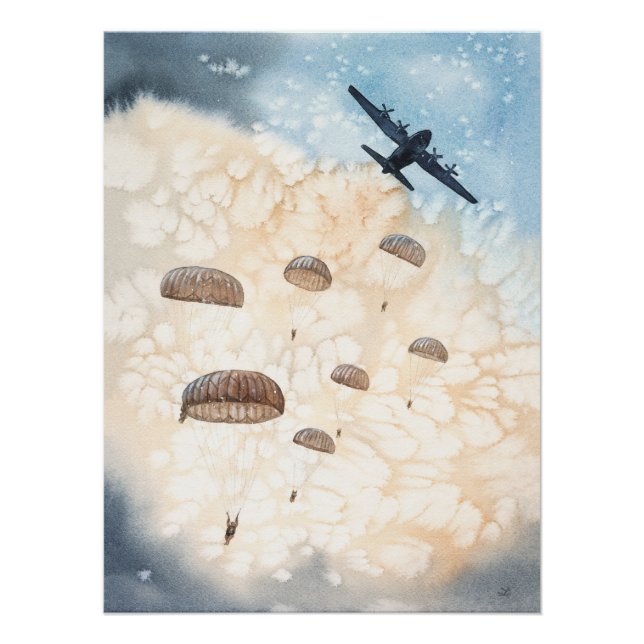 Airborne Paratroopers Jump from Hercules Aircraft Poster (Front)