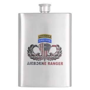 Airborne Ranger Master Flaming Parachutist Wings Hip Flask