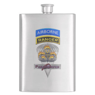 Airborne Ranger Master Flaming Parachutist Wings Hip Flask
