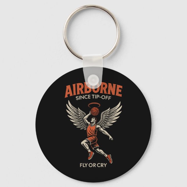 Airborne Since Tip-off Winged Sketll Player Design Key Ring (Front)