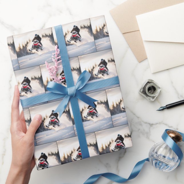 Airborne Snowmobiler In Snow Cloud Wrapping Paper (Gifting)