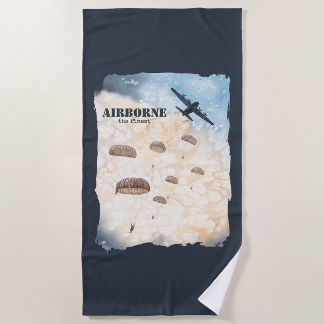 Airborne The Finest Paratroopers Jump Customisable Beach Towel (Front)