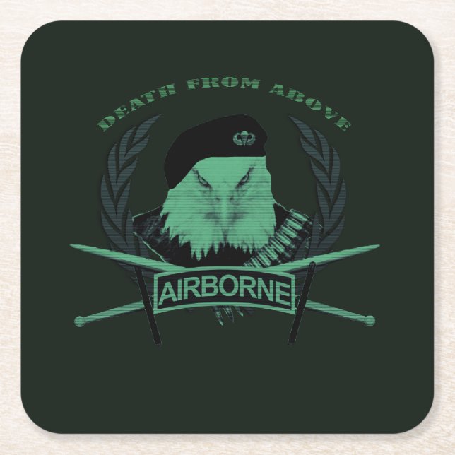 Airborne units army military style square paper coaster (Front)