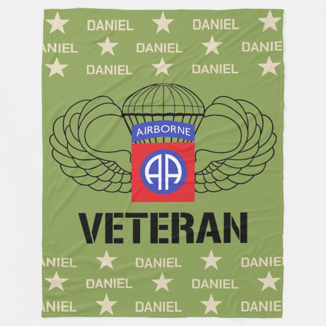 Airborne Veteran Custom Name Fleece Blanket (Front)