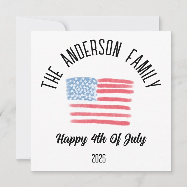 Airbrush American Flag Personalised Family Name Holiday Card (Front)