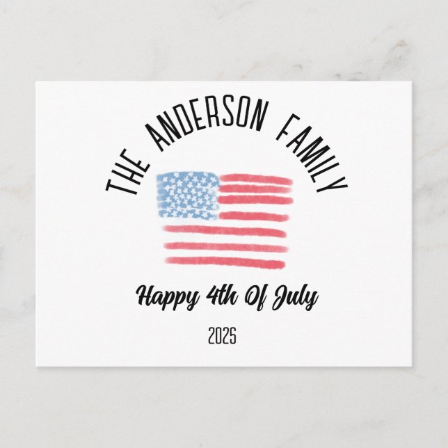 Airbrush American Flag Personalised Family Name Holiday Postcard (Front)