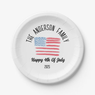 Airbrush American Flag Personalised Family Name Paper Plate