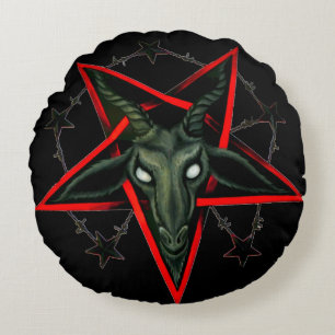 Airbrush Baphomet Fallen Reverse Pentagram Round Cushion