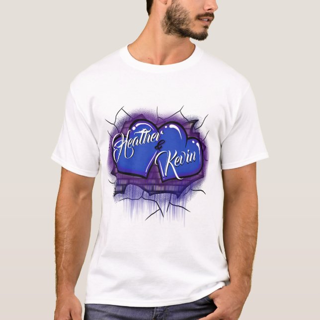 Airbrush double heart  blue bricks T-Shirt (Front)