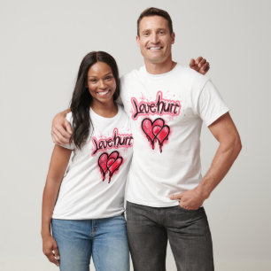 Airbrush Graffiti Love Hurt Dripping Hearts T-Shirt