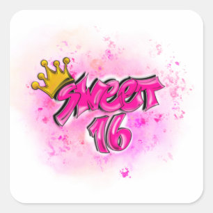 Airbrush Sweet 16 Pink Stickers Birthday Party 