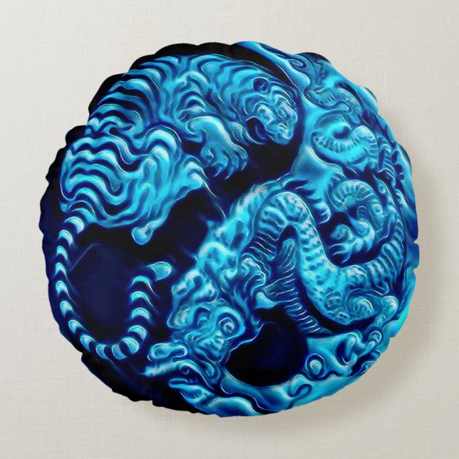 Airbrush Tiger Dragon Yin Yang Spirit Round Cushion (Front)