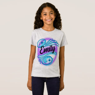 Airbrushed Custom Name Light Purple and Blue Girls T-Shirt