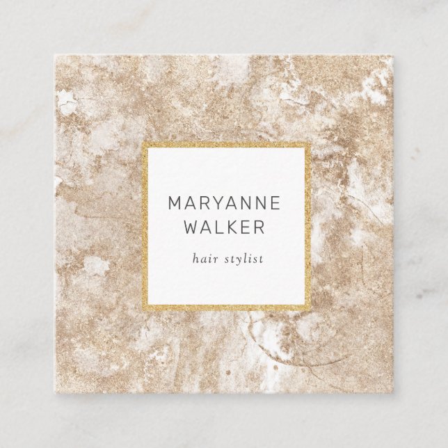 airbrushed gold salon hairstylist elegant square business card (Front)