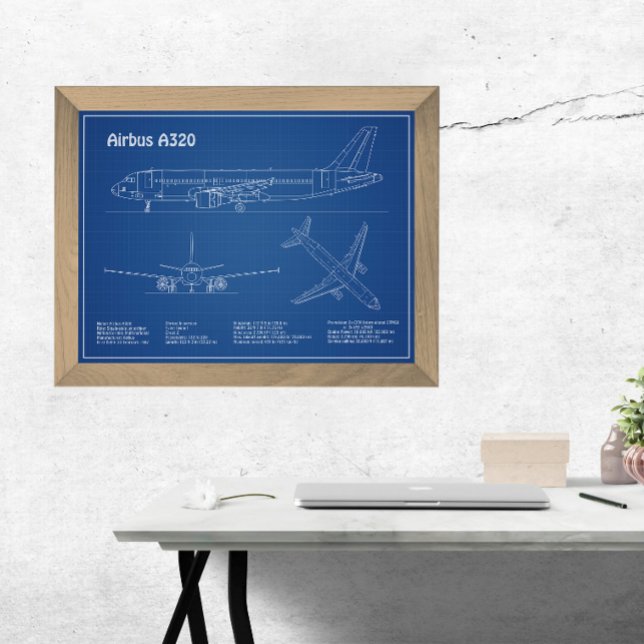Airbus A320 - Aeroplane Blueprint Drawing Plans AD Photo Print (Creator Uploaded)