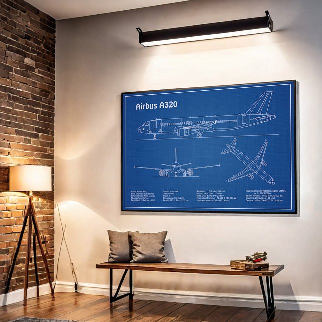 Airbus A320 - Aeroplane Blueprint Drawing Plans AD Poster (Creator Uploaded)