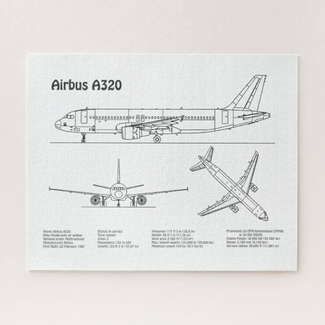 Airbus A320 - Aeroplane Blueprint Drawing Plans BD Jigsaw Puzzle (Horizontal)