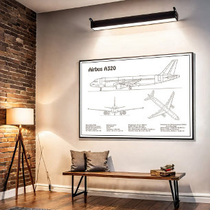 Airbus A320 - Aeroplane Blueprint Drawing Plans BD Poster