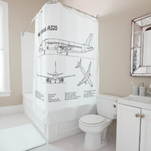Airbus A320 - Aeroplane Blueprint Drawing Plans BD Shower Curtain