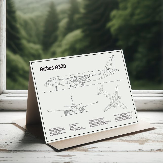 Airbus A320 - Aeroplane Blueprint Drawing Plans BD Thank You Card (Creator Uploaded)