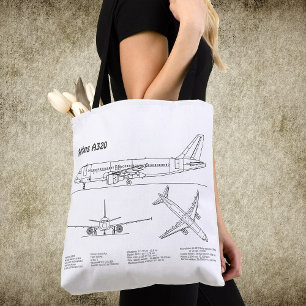 Airbus A320 - Aeroplane Blueprint Drawing Plans BD Tote Bag