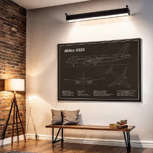 Airbus A320 - Aeroplane Blueprint Drawing Plans PD Poster