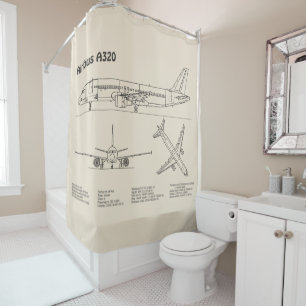 Airbus A320 - Aeroplane Blueprint Drawing Plans SD Shower Curtain