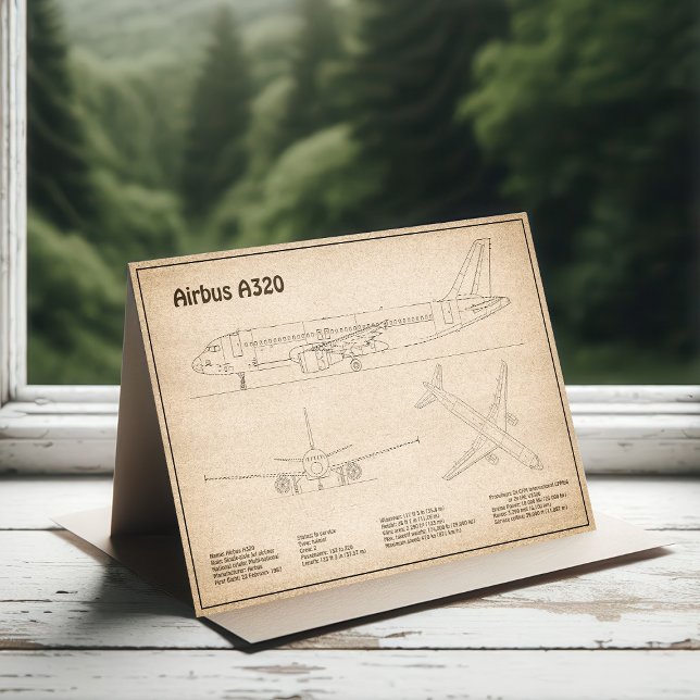 Airbus A320 - Aeroplane Blueprint Drawing Plans SD Thank You Card (Creator Uploaded)