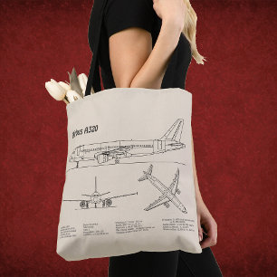 Airbus A320 - Aeroplane Blueprint Drawing Plans SD Tote Bag