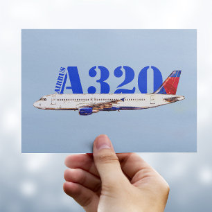 Airbus a320 Aeroplane Watercolor drawing Postcard