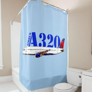 Airbus a320 Aeroplane Watercolor drawing Shower Curtain