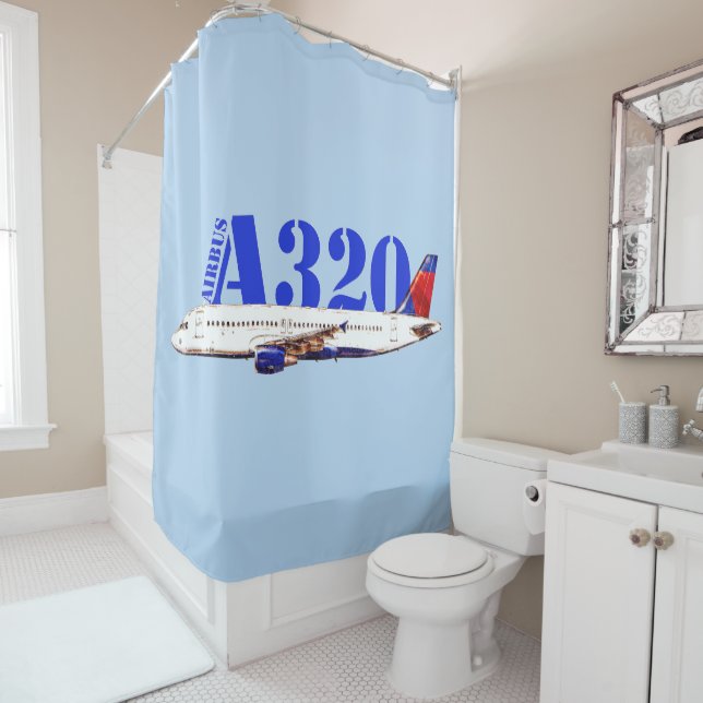 Airbus a320 Aeroplane Watercolor drawing Shower Curtain (In Situ)