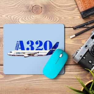 Airbus A320 Aircraft Watercolor drawing Profile Mouse Mat