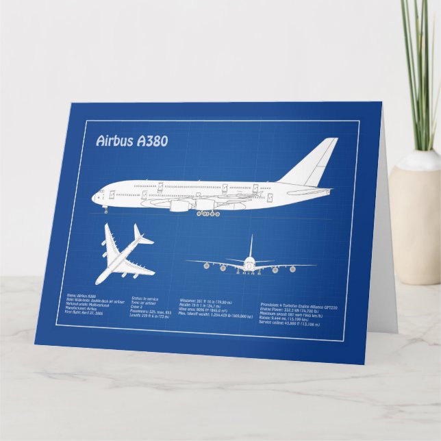 Airbus a380 - Aeroplane Blueprint Drawing Plans AB Thank You Card (Front)