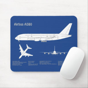 Airbus a380 - Aeroplane Blueprint Drawing Plans AD Mouse Mat