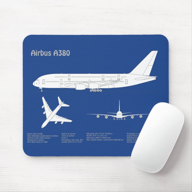 Airbus a380 - Aeroplane Blueprint Drawing Plans AD Mouse Mat (With Mouse)