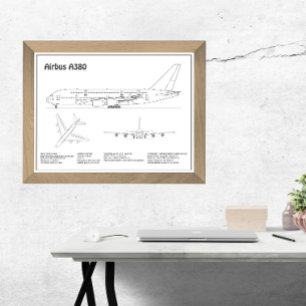 Airbus a380 - Aeroplane Blueprint Drawing Plans BD Photo Print