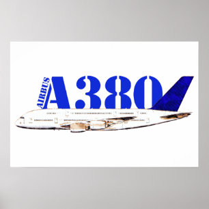 Airbus A380 Aeroplane Watercolor drawing Poster