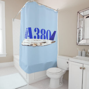 Airbus A380 Aeroplane Watercolor drawing Shower Curtain