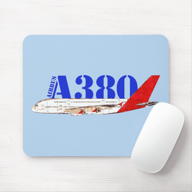Airbus A380 Illustration with Bold Red Tail Design Mouse Mat (With Mouse)