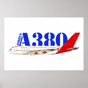 Airbus A380 Illustration with Bold Red Tail Design Poster