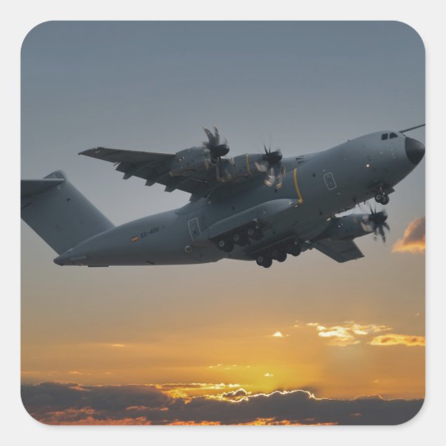 Airbus A400M At Sunset Square Sticker (Front)